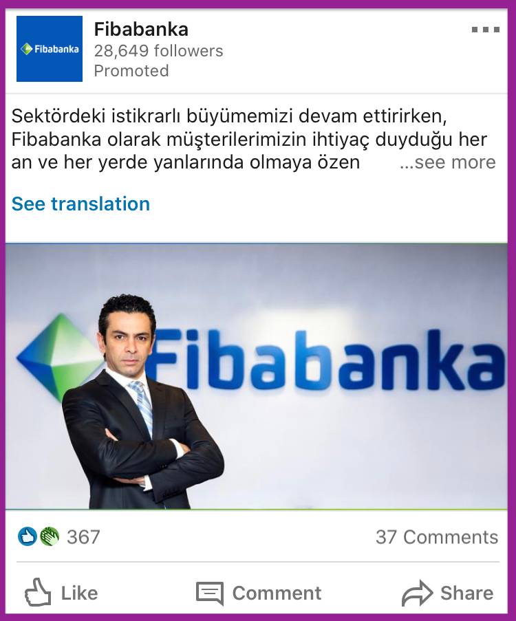 صورة بنك Fibabanka لتوضح استخدامهم المحتوى الدعائي sponsored Content 