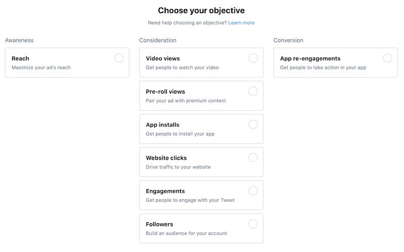 اختيار الهدف من الحملة الاعلانية في تويتر