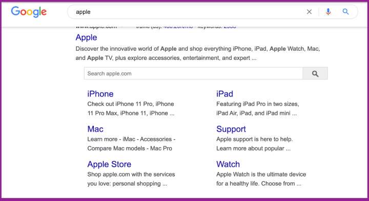 صورة تظهر نتيجة البحث عن كلمة apple في محرك البحث جوجل _