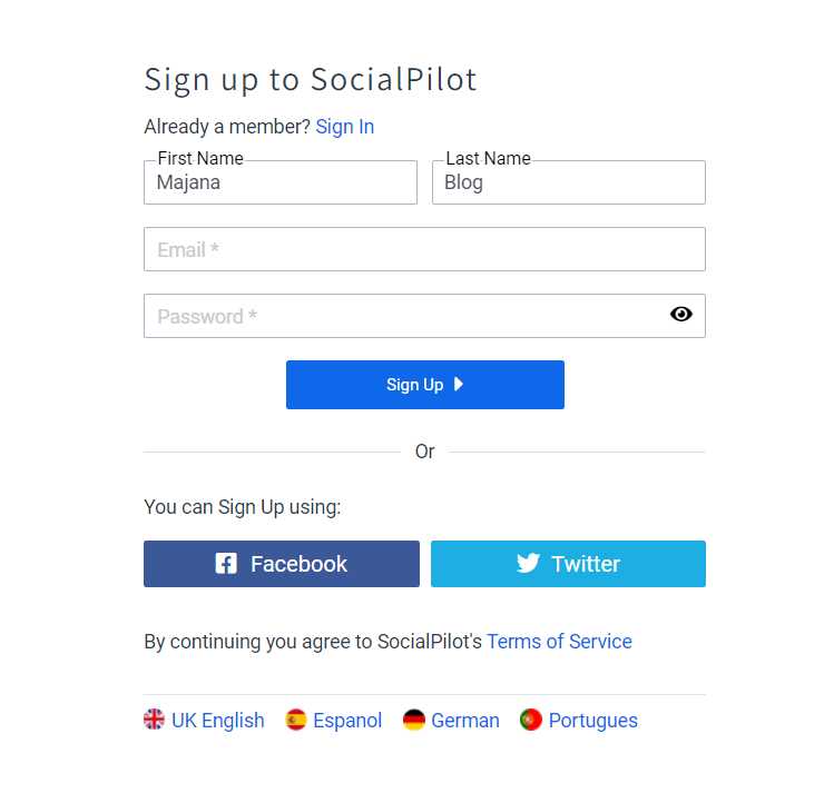 تسجيل الدخول في برنامج Socialpilot